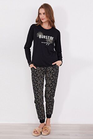 Arnetta 2152 Burst Of Energy Yazılı Uzun Kol Kadın Pijama Takımı
