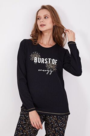 Arnetta 2152 Burst Of Energy Yazılı Uzun Kol Kadın Pijama Takımı