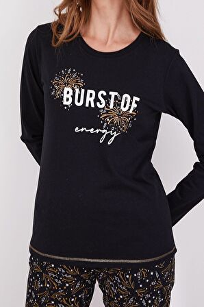Arnetta 2152 Burst Of Energy Yazılı Uzun Kol Kadın Pijama Takımı