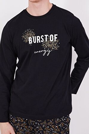 Arnetta 2302 Burst Of Energy Siyah Erkek Uzun Kol Pijama Takım