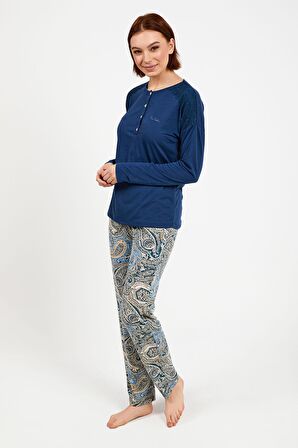 Pierre Cardin 8447 Mavisi Uzun Kol Pijama Takım