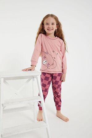 Roly Poly 2981 Bear Pembe Kız Çocuk Uzun Kol Pijama Takım