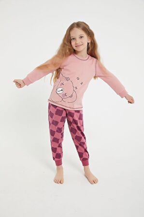 Roly Poly 2981 Garson Bear Pembe Kız Çocuk Uzun Kol Pijama Takım