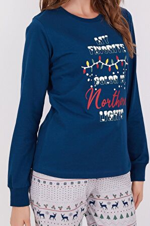 Roly Poly 2917 My Favorite Color Is Northern Nights Lacivert Kadın Uzun Kol Pijama Takım