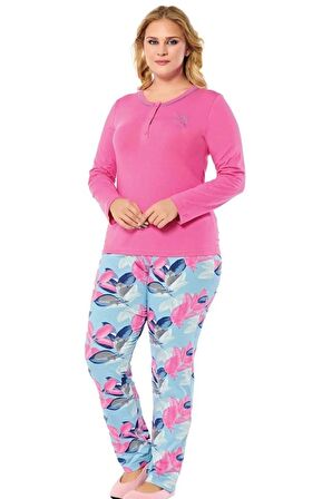 Alperi 79-34 Kadın Büyük Beden Uzun Kol Pijama Takımı