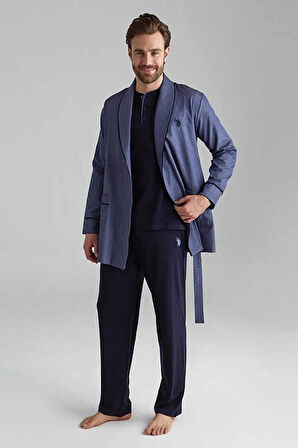 U.S Polo Assn 12000 Erkek Uzun Kollu Kısa Kollu Şortlu Takım Sabahlık 3'Lü