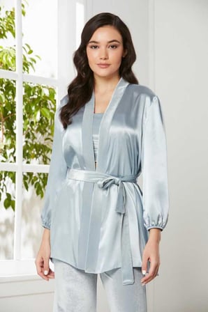 Pierre Cardin 2050 Dantelli Kadife Saten 3'lü Croplu Pijama Takımı