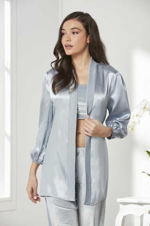 Pierre Cardin 2050 Dantelli Kadife Saten 3'lü Croplu Pijama Takımı
