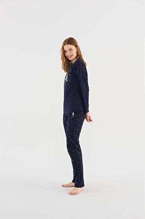 U.s Polo Assn 16838 Kadın Lacivert Yuvarlak Yaka Pijama Takım