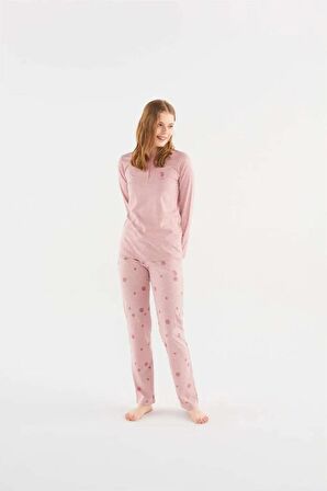 U.s Polo Assn 16829 Kadın Pembe Melanj Patlı Pijama Takım