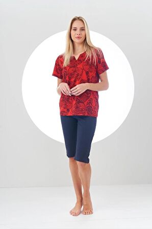 Pjs 24131 Kadın Üst Desenli Kapri Takım