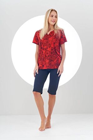 Pjs 24131 Kadın Üst Desenli Kapri Takım