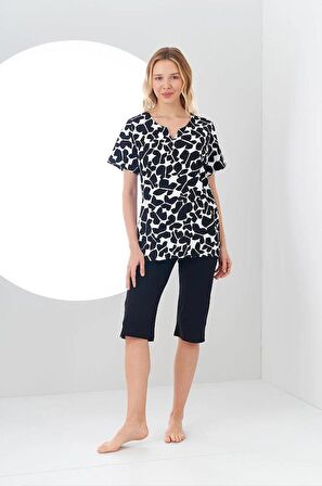 Pjs 24129 Kadın Üst Desenli Kapri Takım