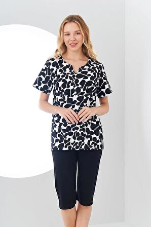 Pjs 24129 Kadın Üst Desenli Kapri Takım