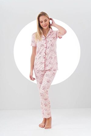 Pjs 24105 Kadın Desenli Düğmeli Pijama Takım