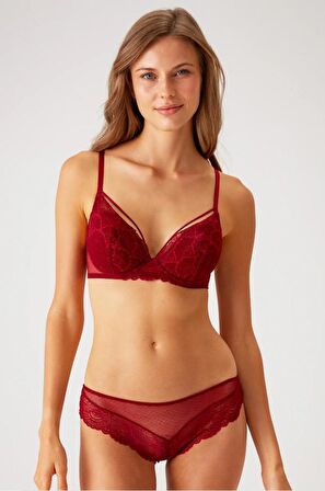 Pierre Cardin 4822 Balenli ve Pedli İp Detaylı Dantelli Transparan Comfy Sütyen Takım