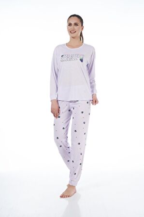 Estiva 22134 Kadın Üzüm Desenli Uzun Kollu Viskon Pijama Takım