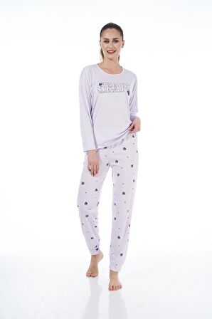 Estiva 22134 Kadın Üzüm Desenli Uzun Kollu Viskon Pijama Takım