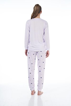Estiva 22134 Kadın Üzüm Desenli Uzun Kollu Viskon Pijama Takım