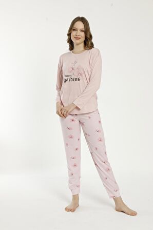 Estiva 22135 Kadın Çiçek Desenli Uzun Kollu Viskon Pijama Takımı