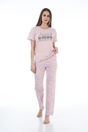Estiva 22120 Kadın Yazı Desenli Kısa Kollu Viskon Pijama Takımı