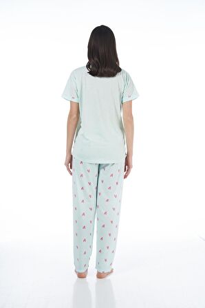 Estiva 22123 Kadın Kalp Desenli Kısa Kollu Viskon Pijama Takımı