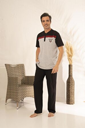 Estiva 23263 Erkek Kısa Kollu Yakası Düğmeli Yazlık Penye Pijama Takımı