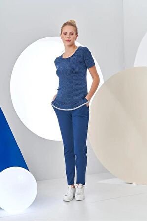 Pjs 24200 Kadın Puantiyeli Yarım Kollu Pijama Takım