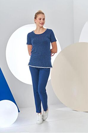 Pjs 24200 Kadın Puantiyeli Yarım Kollu Pijama Takım