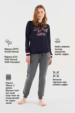 U.s Polo Assn 16806 Kadın Uzun Kollu Pijama Takımı