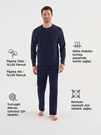 3747 Erkek Yuvarlak Yaka Pijama Takım