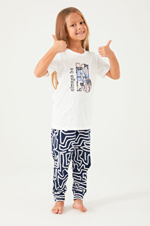 Arnetta 2403 Garson Always Be Kind Krem Kız Çocuk Kısa Kol Pijama Takım