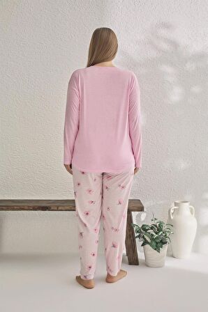 Estiva 23166 Kadın Uzun Kollu Büyük Beden Yazlık Viskon Pijama Takımı