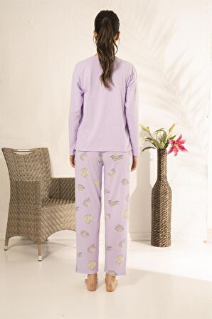 Estiva 23114 Kadın Desenli Uzun Kollu Yazlık Penye Pijama Takımı