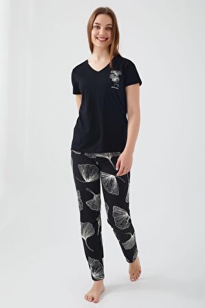 Pierre Cardin 8583 Kadın Wanderful Siyah Kısa Kol Pijama Takım
