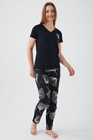 Pierre Cardin 8583 Kadın Wanderful Siyah Kısa Kol Pijama Takım