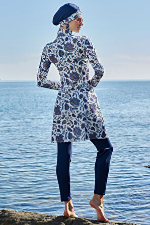 Ruko Maio 231212 Çift Eşarp ve Tesettür Boneli Balıkçı Yaka Lycra Kumaş Tam Tesettür Mayo