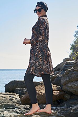 Ruko Maio 23121-6 Çift Eşarp ve Tesettür Boneli Balıkçı Yaka Lycra Kumaş Tam Tesettür Mayo