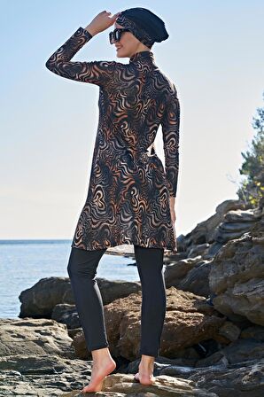 Ruko Maio 23121-6 Çift Eşarp ve Tesettür Boneli Balıkçı Yaka Lycra Kumaş Tam Tesettür Mayo