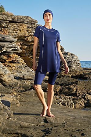 Ruko Maio 23128-2 Kadın Biyeli Yarım Kol Mikro Kumaş Yarı Tesettür Mayo