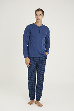 Kly Erkek %100 Pamuklu 4 Mevsim Kumaş Ekoseli Uzun Kollu Pijama Takım