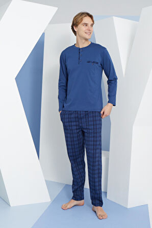 Kly Erkek %100 Pamuklu 4 Mevsim Kumaş Ekoseli Uzun Kollu Pijama Takım
