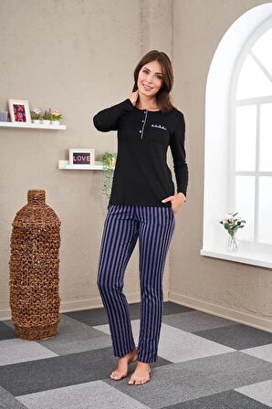 Pjs 23542 Kadın Patlı Çizgili Pijama Takım