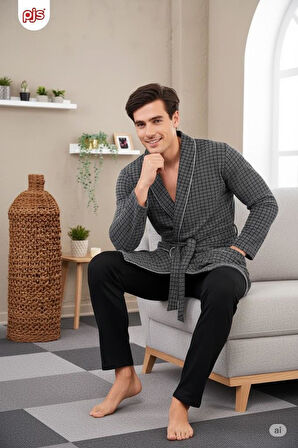 Gd Goldoremi 23711 Erkek Pamuklu Uzun Kollu Kuşaklı Robdöşambr Sabahlık