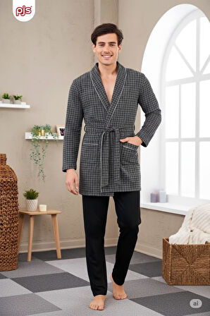 Gd Goldoremi 23711 Erkek Pamuklu Uzun Kollu Kuşaklı Robdöşambr Sabahlık