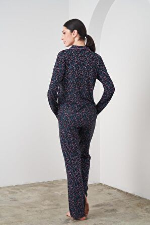 Pjs 24548 Kadın Düğmeli Desenli Pijama Takım