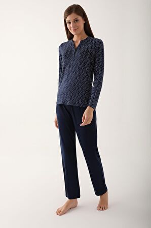 Arnetta 2659 Dotted Lacivert Kadın Uzun Kol Pijama Takım