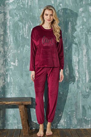 Gd Goldoremi 13112-4 Kadın Kadife Bisiklet Yaka Pijama Takımı Uzun Kollu