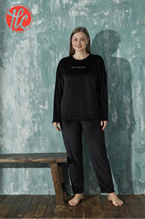 Gd Goldoremi 13208-4 Kadın Büyük Beden Kadife Uzun Kollu Pijama Takımı