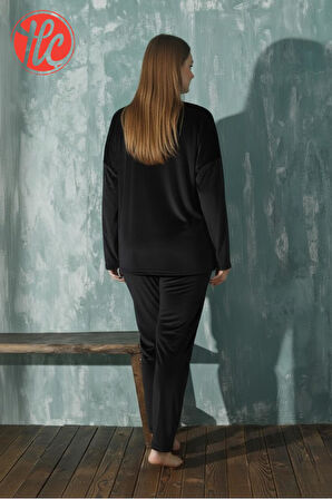 Gd Goldoremi 13208-4 Kadın Büyük Beden Kadife Uzun Kollu Pijama Takımı